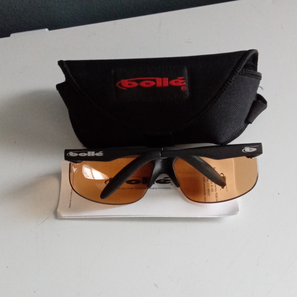 Bolle Sport‎ Sunglasses Amber Lens Black Semi Rimless Wraparound with Case
